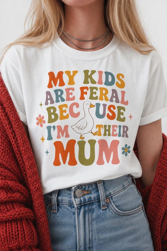 Vintage Mum My Kids Are Feral Because I'm Their Mum T-Shirt | Funny Mum Tee, Retro Floral Design | Silly Goose Design Vintage