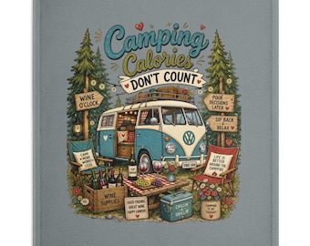 VW Camper van Kalorie na kempingu się nie liczą Ściereczka kuchenna Zabawny kemping Wystrój kuchni Retro Van Life Prezent