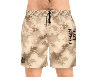 Desert Camo Tactical Division Swim Trunks, Camo Swim Shorts, Military Style Beachwear, Field Issue Board Shorts, Mens Summer Swimwear