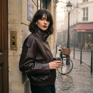 Oversized Faux-Leather Bomber Jacket — High-Collar Aviator Coat with Shoulder Flap, Pebbled PU-Leather Outerwear for Women