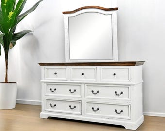 Rosa Distressed White Dresser with Mirror