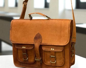Handgjord vintage läderväska, laptopväska, axelväska, kontorsväska, klassisk present till män och kvinnor