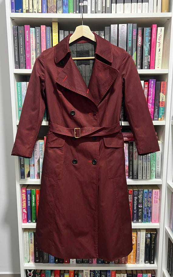 Vintage Burberrys Specially made for Magasin Maroon Trench Coat Medium Size
