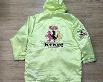 Vintage Ferrari Magneti Marelli Scuderia chaqueta larga de gran tamaño