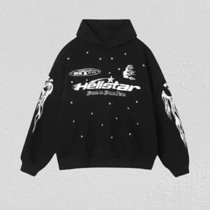 Sudadera con capucha Hellstar Racer Vintage Negra / Sudadera con capucha estilo streetwear extragrande / Sudadera con estampado Y2K
