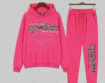 SP5der Träningsoverall Svart Rosa Hoodie Joggers Set Streetwear Unisex Hoodie
