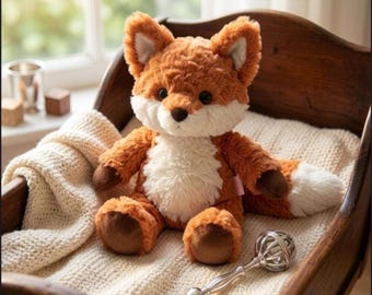 Handcrafted Fluffy Fox Plush Toy: Woodland Nursery Decor, 35cm Stuffed Doll