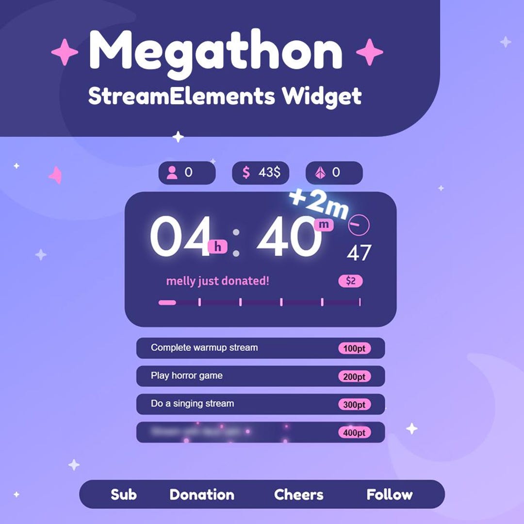 Subathon Countdown Timer Megathon Widget for Streamelements | Subathon Timer Countdown • OBS ...