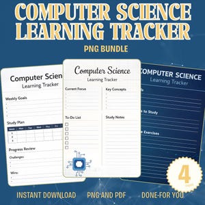 Computer Science Learning Tracker Printable | Coding Study Planner | STEM Progress Journal PDF PNG Download