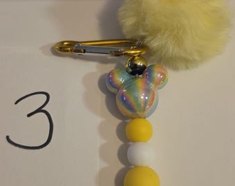 Disney Inspired Rainbow Beaded Puffy Keychains/ Bag Clips