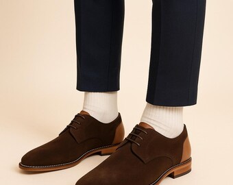 Men Brown Suede Dress Shoes, Oxford Shoes Leather Formal Shoes Wedding Shoes