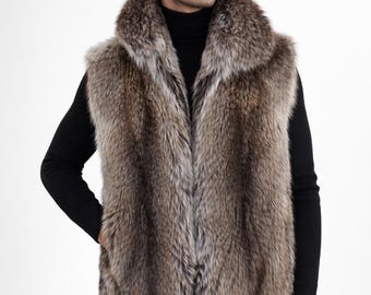 Men's Real Raccoon Dog Fur Vest, Tanuki Fur Gilet, Sleeveless Winter Jacket