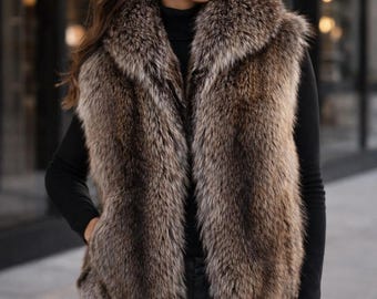 Raccoon Fur Vest Women, Gilet Coat,  Raccoon Fur Jacket,