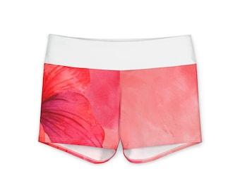 Pink Aquarell Hibiskus Yoga Shorts | Floral Strand Workout Böden