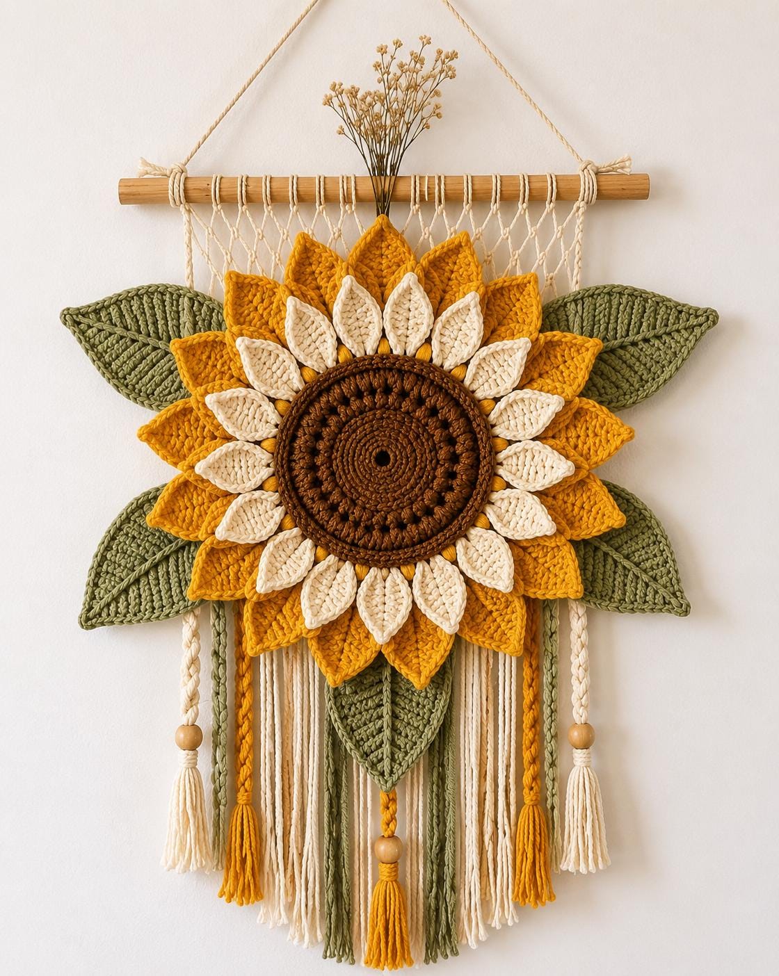 28 Large Sunflower Crochet Patterns: Brighten Your Home with DIY Decor 12 Crochet Sunflower Wall Hanging Pattern Boho Macrame