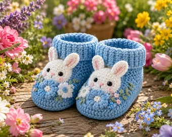 Molde de sapatinhos de coelhinho de crochê para bebê | Pantufas de coelho da Páscoa (Download em PDF)