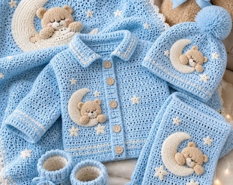 Crochet Baby Gift Set Pattern – Cozy Teddy Bear Nursery Blanket & Matching Baby Clothes