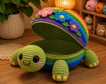 Häkelschildkröte Korb Muster - Regenbogen Muschel Aufbewahrung PDF Anleitung