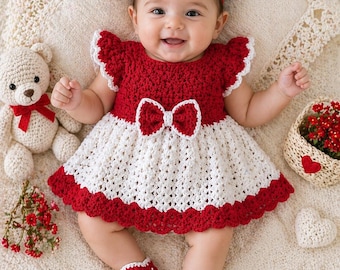 Red White Crochet Baby Dress Shoes Pattern Set (0-6 Months) (PDF Download)
