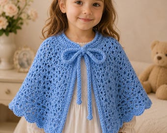 Molde de capa de crochê para bebê | Poncho de renda vintage, tutorial de capa com borda ondulada (download em PDF)