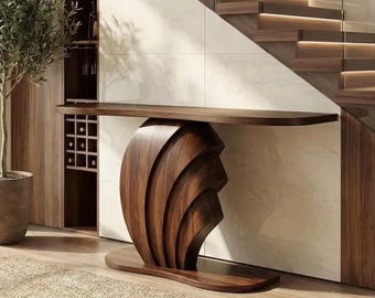 Hand Carved Solid Wood Console Table, Modern Entryway Table, Sculptural Hallway Furniture
