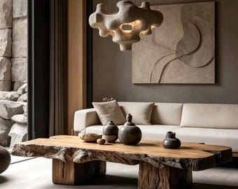 Wabi Sabi Live Edge Solid Wood Coffee Table, Organic Sculptural Low Tea Table