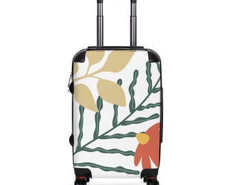 Maleta con estampado botánico floral / Funda para equipaje con diseño abstracto de hojas y flores