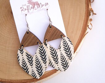 Herringbone earrings, wood earrings, cork fringe earrings, statement earrings, Summer earrings, coworker gift, cork earrings, nickel free