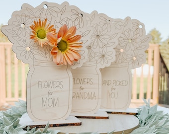wooden flower holder, picked for mommy, mothers day flower holder, teacher gift from student, flowers for mom, flowers for teacher