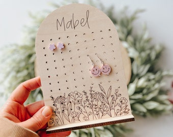 personalized earring holder stand for girls, floral earring stand, boho earring holder, girls jewelry display, personalized girls gift