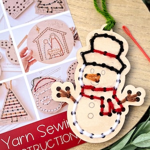 Snowman ornament kit, Christmas ornament craft for kids, yarn sewing kit for Christmas, Christmas stocking stuffer, kids stocking stuffer