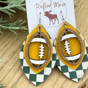 leather football earrings, sports team earrings, football jewelry, personalized game day earrings, school spirt earrings, football mom