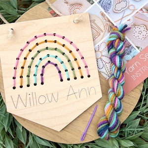 rainbow craft kit for kids, yarn sewing kit for beginners, diy crafts for gifts, birthday gift for 8 year old girl, summer crafts for her