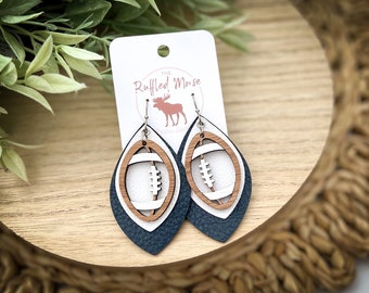 custom team earrings, football earrings wooden, sports earrings, football jewelry, game day earrings, school spirt earrings, football mom