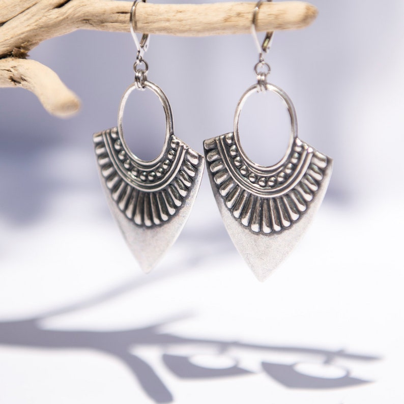 Boho Earrings Bohemian Jewelry Large Silver Earrings Etsy