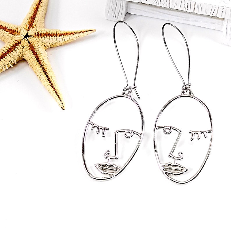 Quirky Earrings Dangle Face Earrings Silver Wink Earrings Etsy