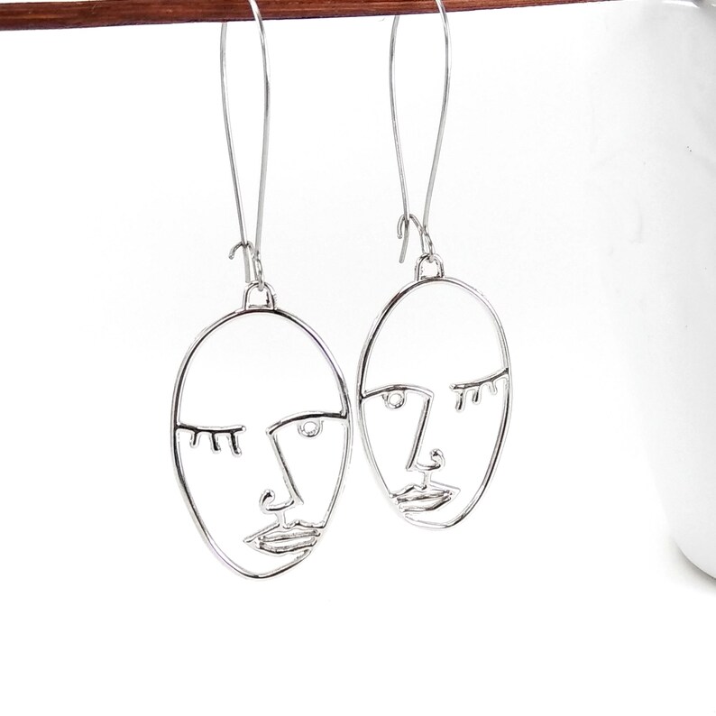 Quirky Earrings Dangle Face Earrings Silver Wink Earrings Etsy