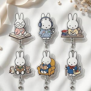 Miffy Study Bunny Acrylic Clip, Cute Reading Rabbit Desk Decor, Book Lover Gift, Student Study Accessory, Kawaii Office Decoration