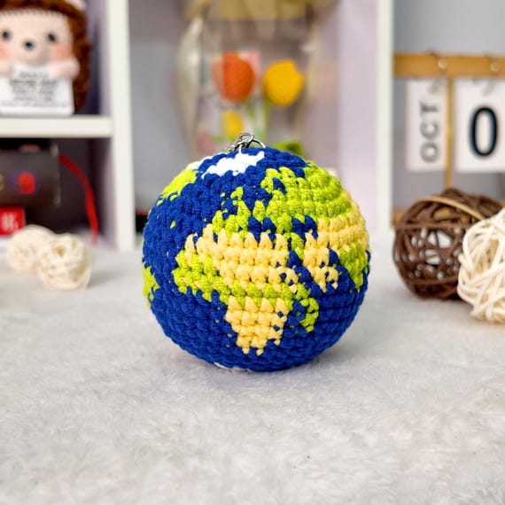 Crochet Earth Keychain, Project Hail Mary Inspired, Handmade Globe Bag Charm, Mini Planet Keyring, Sci Fi Gift, Space Lover Gift