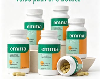6 Bottles Emma Gut Wellness Capsules | Daily Digestion Aid | Gut Balance Support | Natural Detox Formula | 360 Count