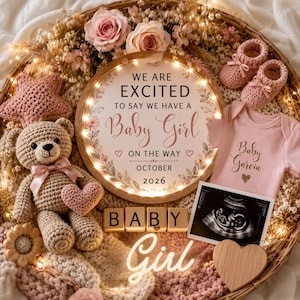 It's a Girl Pregnancy Announcement Canva Template, Editable Baby Reveal Social Media Post, Pink Floral Digital Download, Instant Download