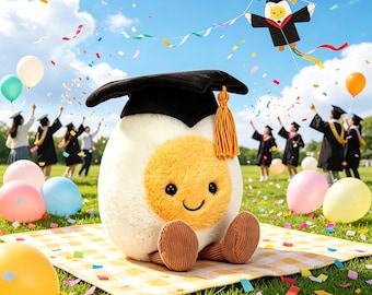 Jellycat Amuseable Boiled Egg Graduation Plush – Soft Graduate Egg Toy Gift