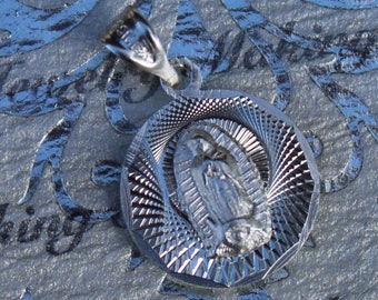 Genuine Solid 925 Sterling Silver Virgen Guadalupe Medal Charm B