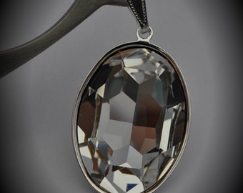 Genuine Silver Plated Swarovski Crystal Clear Oval Pendant
