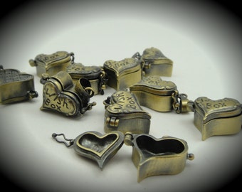 Heart Design Prayer Box Locket in Brass Three Dimensional Pendant Charm