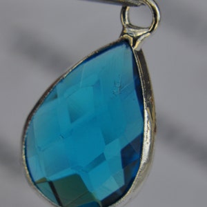 Silver Plated Bezel Brass Faceted Glass Tear Drop Pendant Capri Blue image 3