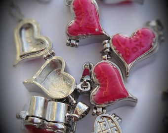 Heart Design Prayer Box Locket in Silver Plated With Enamel Three Dimensional Pendant Charm In Bubble Gum Pink