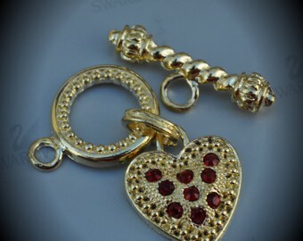 Genuine Large Gold Plated Swarovski Crystal Heart Toggle Clasp - Siam