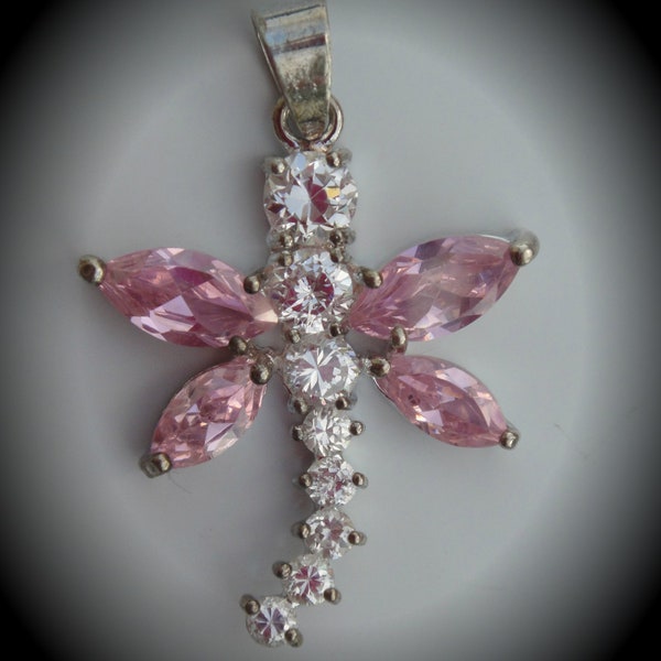 Silver Plated Dragonfly Pendant With Cubic Zirconia