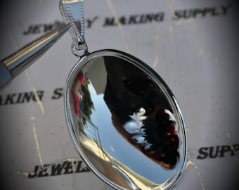 SALE Silver Plated Oval Brass Setting Pendant For Swarovski 30x22mm Faceted Oval Fancy Stone 4127